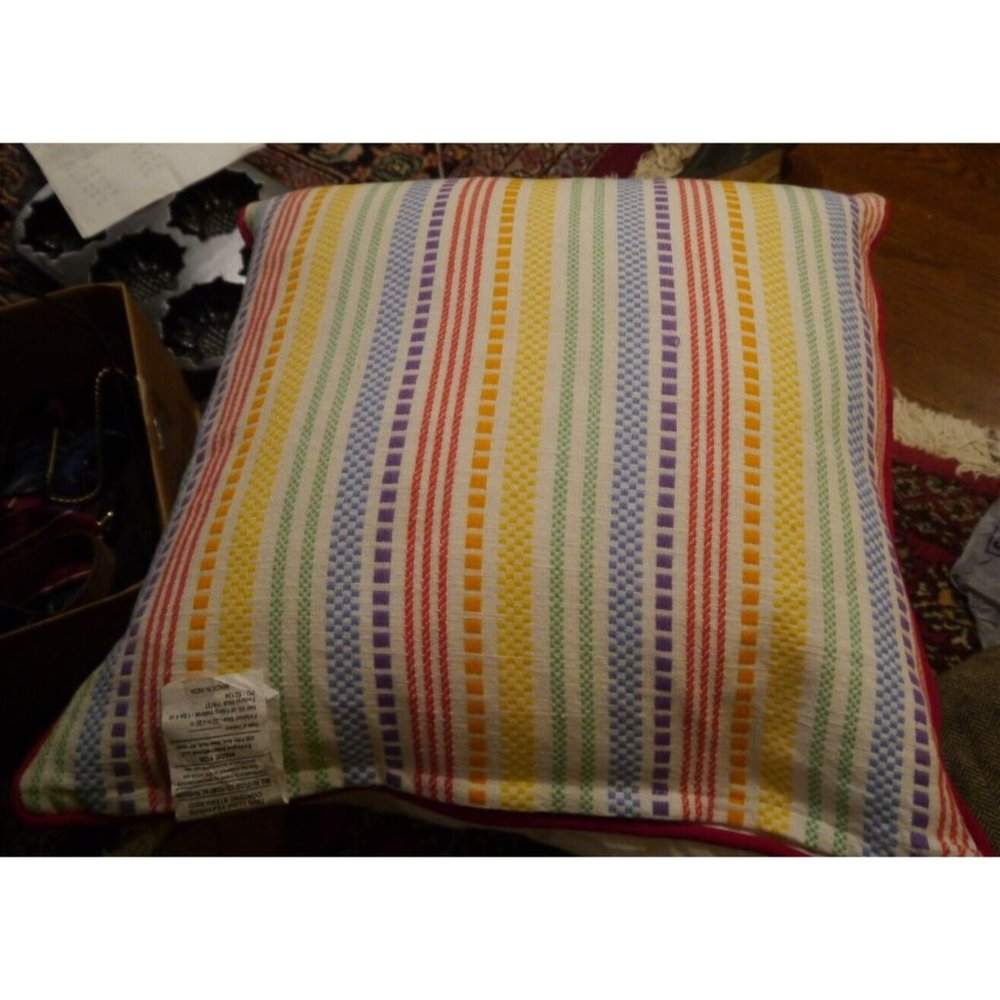 EnVogue Throw Pillow Embroidery LOVE Stripes Duck Feathers Down Insert 20” X 20”